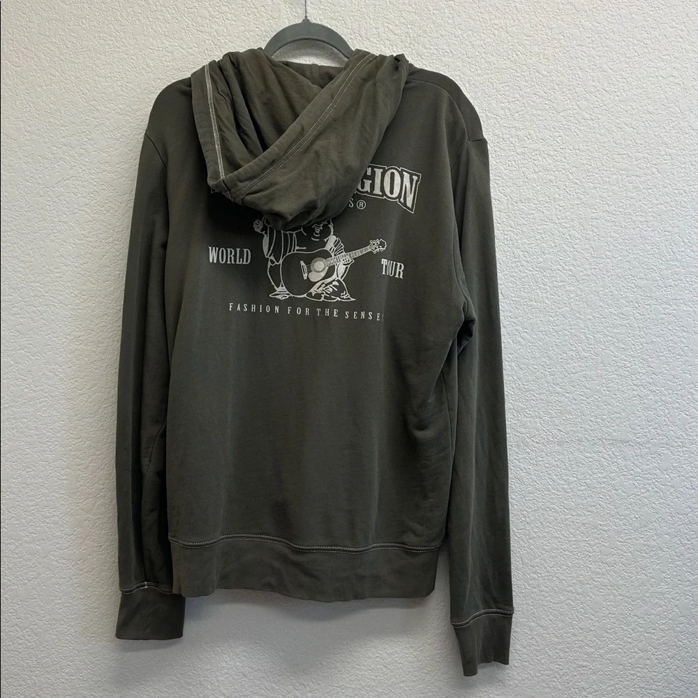 True Religion Buddha Logo Zip Sweatshirt Men khaki green hoodie